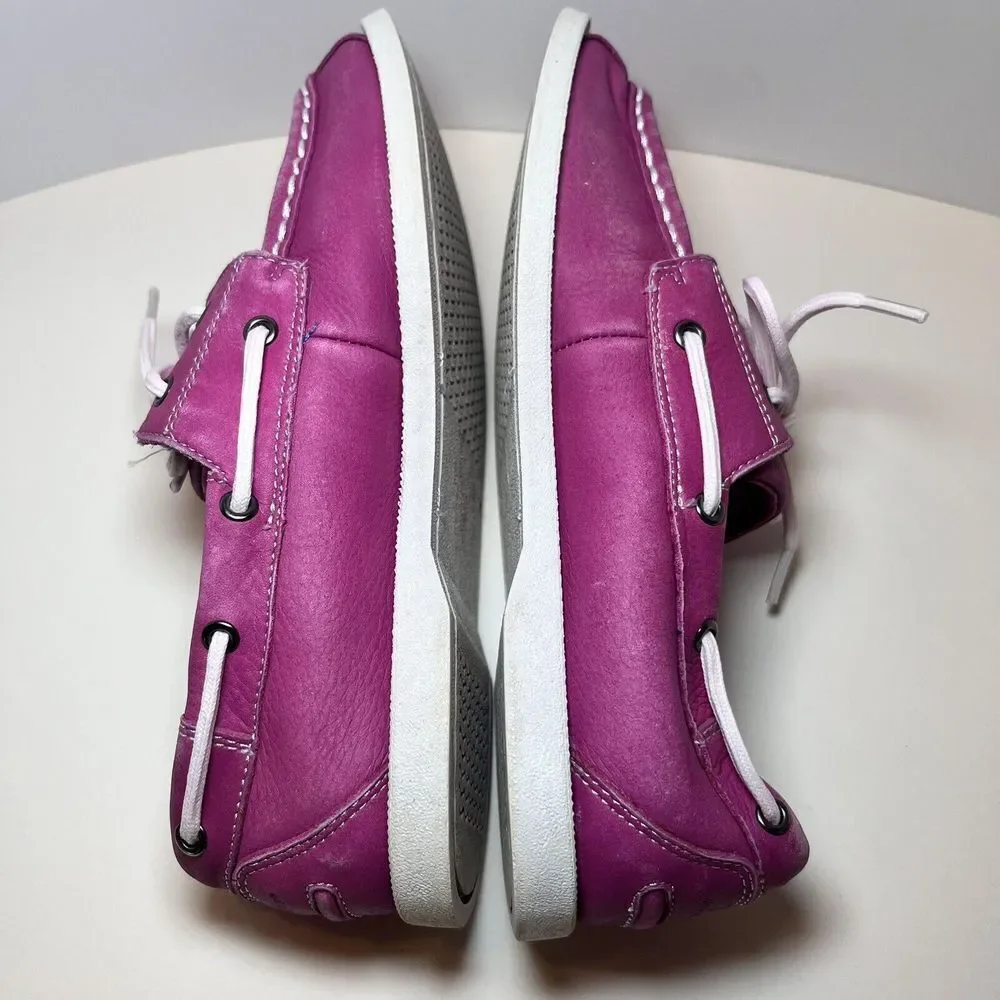 Dark‎ Pink Leather ROCKPORT Top Sider Loafers Girls Size 3 —USED/FADING